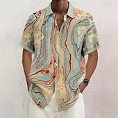 economico Geometrica-Per uomo Geometrico Marmo Arte astratta Camicia Camicia Estiva Camicia con Bottoni Manica Corta Moda Casual Abbigliamento casual alla moda Vacanza Ferie Estate Collo ripiegato Stampa 3D Una tasca