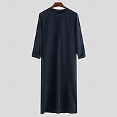 Недорогие Халаты-Муж. Домашняя одежда Ночная рубашка Ночная сорочка Полотняное плетение Стиль Удобная обувь Дом Повседневные Хлопок Мягкий Дышащий Вырез под горло Длинный рукав Весна Осень Черный Темно синий