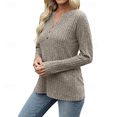 tanie gładka koszulka-Damskie Podkoszulek Koszulka Guziki Jednokolorowe Elegancki Klasyczny Codzienny Długi rękaw W serek Zwykłe topy Codzienny Wyjściowe Weekend Czarny Zieleń wojskowa Czerwony Brązowy Khaki Wiosna Jesień