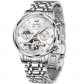 Χαμηλού Κόστους Μηχανικά Ρολόγια-OLEVS Αντρικό Μηχανικό Αυτόματο Ρολόι Πολυτελές Ρολόι Χεριού Σκελετού Διάμετρος 42mm Αδιάβροχο Χρυσό Μπλε Ρολόι Δώρο για άντρες 6740