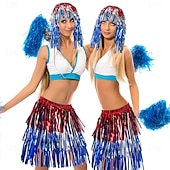 abordables Pelucas de carnaval-Peluca de carnaval 2026 Rubio Rosa Rojo Rizado Media Peluca sintética para festival Carnaval Desfile Cabello para disfraz de cosplay para Mujer