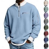 cheap Waffle Knit Tee-Men's Waffle T-shirt T Shirt Long Sleeve Half Zip Fall Fall &amp; Winter Solid Color Traditional / Vintage Casual Color Block Zipper Pocket Casual Home Outdoor Light Blue Black Green Top Tee for Men