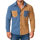 economico camicia da uomo con bottoni-Per uomo Camicia Camicia casual Camicia di Velluto a Coste Camicia con Bottoni Giallo Verde Kaki Manica Lunga Semplice Collo ripiegato Casuale Quotidiano Blocco di colore Abbigliamento Moda