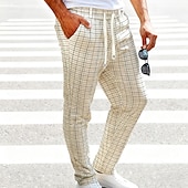 cheap Casual Pants-Men's Trousers Casual Pants Drawstring Pocket Elastic Waist Plaid Comfort Soft Outdoor Daily Holiday Fashion Classic Style Dark Khaki Light Khaki Micro-elastic