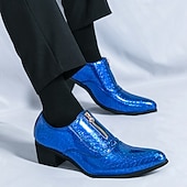 お買い得  オックスフォードシューズ-メンズ ブルー パテントレザー クロコダイルプリント ジッパー シューズ - イブニングウェアや高級な集まりに最適な高級フットウェア