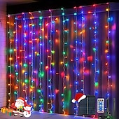 رخيصةأون يعمل بالطاقة الشمسية-أضواء ستارة 10 * 10 قدم 300 LED 8 أوضاع جهاز تحكم عن بعد شمسية أضواء خيط معلقة داخلية وخارجية مقاومة للماء لزينة الأعراس والمهرجانات