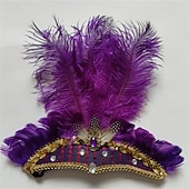 cheap Accessories-Carnival 2026 Rio Carnival Samba Accessories Hot Pink Ostrich Feather Headdress for Women - Sequin Rhinestone Headpiece - Carnival Showgirl Mardi Gras Costume Brazil Festival Performance Costume
