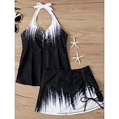 tanie Tankini-Kostium kąpielowy dwuczęściowy tankini dla kobiet spódnica kontrola brzucha wysoki stan wąski bez pleców wakacyjny strój na plażę ombre halter bez rękawów