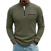 economico Polo classica da uomo-Per uomo Camicia di Velluto a Coste Polo con zip Sport all&#039;Aperto Casuale Collo Alto Colletto Mao Manica Lunga Moda Essenziale Semplice Zip a un quarto Inverno Primavera &amp; Autunno Autunno &amp; Inverno