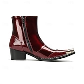 Χαμηλού Κόστους Premium Δερμάτινες Μπότες-ανδρικά γυαλιστερά κόκκινα δερμάτινα μποτάκια μέχρι τον αστράγαλο – κομψά γυαλιστερά με άνετο, στιβαρό τακούνι, κομψή επιλογή για χριστουγεννιάτικες εκδηλώσεις