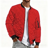 cheap Men's Downs &amp; Parkas-Men's Bomber Quilted Jacket Diamond Padded Jacket Winter Outdoor Chunky Varsity Flight Windproof Warm Trench Coat Top Quilted Seams Cotton Outwear Overcoat Full Zipper Camping Hiking Hunting Fishing