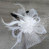 cheap Fascinators-Headdress Tulle Feather Fedora Hat Wedding Tea Party Horse Race Cocktail Elegant Vintage With Feather Headpiece Headwear