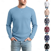 Недорогие Вафельная трикотажная футболка-Муж. Футболка с вафельным рисунком Футболка Длинный рукав Вырез под горло Все сезоны Сплошной цвет Традиционный / винтаж На каждый день Гладкая ткань на открытом воздухе Дом Для занятий спортом