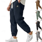 cheap Joggers-Men's Waffle Sweatpants Joggers Trousers Casual Pants Drawstring Solid Color Comfort Full Length Daily Outdoor Streetwear Fashion Classic Style Lake blue Black Stretchy