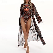 levne Rash guardy One Piece-Dámské Plážové zahalovací šaty Dlouhé splývavé kimono kardigany Grafika Cikánský Krátká noha Šifón Ochrana proti UV záření Prodyšné Dlouhý rukáv Plavky Surfování Plážové prázdniny Léto