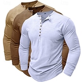 preiswerte Lässiges Henley-T-Shirt-3er-Pack Henley-Shirts für Herren, langärmlig, einfarbig, modisch, lässig, für Alltag und Freizeit, 3er-Pack, Henley-Shirts in Blau, Weiß und Schwarz, ideal für Sommer und Frühling,
