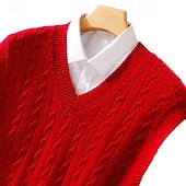 Χαμηλού Κόστους Ανδρικό μάλλινο πουλόβερ-Ανδρικό γιλέκο από κασμίρ υψηλής ποιότητας με λαιμόκοψη V από καθαρό μαλλί, κλασικό πλεκτό πουλόβερ, απαλό, ζεστό, αναπνεύσιμο