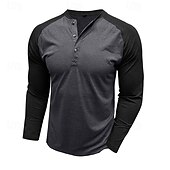 preiswerte Lässiges Henley-T-Shirt-2-teiliges Henley-Shirt für Herren, Baseball-T-Shirt, Kurzarm, Farbblock-Design, Basic, Boho-Stil, Raglanärmel, für Outdoor, Freizeit, Alltag, Sommer, Herbst, alle Jahreszeiten, schwarzes