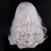 abordables Pelucas de fiesta-Peluca y barba largas y rizadas blancas para hombre, disfraz de anciano Papá Noel, mago o cosplay.