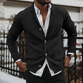 baratos suéter cardigã masculino-Homens Suéter Sueter Cardigan Estriado Tricotar Tops regulares Abotoar Tricotado Tecido Gola Dobrada Férias Moda Casual Roupa Diária Roupa Primavera &amp; Outono Preto Caqui M L XL