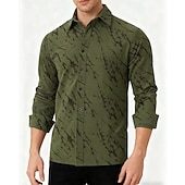 preiswerte Freizeithemden für Herren-Herren Hemd Sommerhemd Freizeithemd Strandhemd Knopfhemd Kaki Militßrgrün Grau Langarm Grafik Revers Urlaub Hawaiianisch Bekleidung Polyester Mode Lässig Bequem