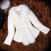 economico Pellicce &amp; Pelli-Per donna Cappotto Invernale Cappotto in Pelliccia Sintetica Caldo Confortevole Bordo in pelliccia Attivo Vintage Moda Carino Tinta unica Formale Matrimonio Vacanza Casa Corto Scollo a V Vestibilit