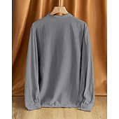 economico Camicie di lino-Per uomo Camicia Camicia di lino Camicia popover Camicia casual Camicia di cotone Semplice Vacanza Camicia hawaiana Nero Bianco Cachi Verde militare Manica Lunga Colletto alla coreana Primavera