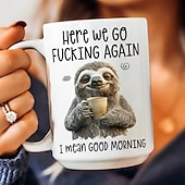  Caneca engraçada para presente: lá vamos nós de novo, quer dizer, bom dia! Caneca de cerâmica para café, ideal para trabalho, escritório ou casa, com humor, presente para amigos e colegas de trabalho.