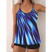 preiswerte Tankinis-Damen Badeanzug Tankini Zweiteilig Shorts Bademode Bauchkontrolle Hohe Taille Schlank Rückenfrei Urlaub Strandbekleidung Ombre Farbblock V Ausschnitt Ärmellos Badeanzüge