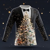 levne Vánoční kostým-Vánoce Pánské Vánoční kostým Smoking Tričko Dlouhý rukáv tričko 3D tisk Tričkový Košile Módní Základní 3D ulice Ležérní Denní Černý 4 Černá 1 Černá 3 Léto Jaro Oblečení S M L XL XXL XXXL