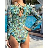 Χαμηλού Κόστους Rash Guards One Pieces-Γυναικεία Προστατευτικά Μαγιό Ολόσωμα μαγιό Γραφική Μπόχο Δίχτυ Προστασία UV Αναπνέει Μακρυμάνικο Μαγιό Σέρφινγκ Παραλία Διακοπές Άνοιξη