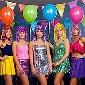 baratos Perucas de Carnaval-Peruca de Carnaval 2026 Loiro Rosa Vermelho Encaracolado Médio Peruca sintética para festivais Mardi Gras Parada Cabelo para fantasia de cosplay para Feminino