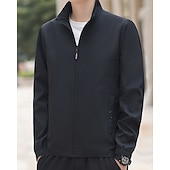 abordables Vestes de course-Homme Couleur Unie Veste zippée blouson aviateur Manteaux décontractés Printemps &amp; Automne avec poches manche longue Athleisure Imperméable Léger Salle de sport Randonnée Course Entraînement Noir