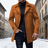 baratos Trench coat masculino-Homens Casaco de inverno Casaco de lã Casaco Casaco longo Casaco impermeável Ao ar livre Casual Outono Inverno Misto de Lã Térmico / Quente agasalhos Roupa Elegante Moda Tecido Bolsos Aberto para a