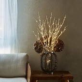 Недорогие Декоративные огни-Искусственная ветка березы с рождественской подсветкой, гирляндами для украшения праздничной свадебной вечеринки, батарейка АА, 70 см/27,56 дюйма, 50 светодиодных бусин