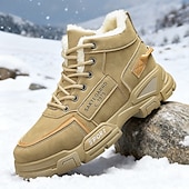 baratos Inverno e botas de neve-Botas de inverno masculinas bege – duráveis e confortáveis, com forro quente, perfeitas para viagens de inverno, caminhadas e atividades ao ar livre.