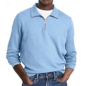 economico Polo classica da uomo-Per uomo Polo Polo con zip a un quarto Abbigliamento quotidiano Data Zip a un quarto Manica Lunga Moda Essenziale Semplice Cerniera Primavera Autunno Vestibilità regolare Nero Bianco Verde militare