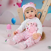 cheap Dolls-Reborn Baby Dolls - 22 Inch Soft Body Realistic Baby Doll Girl Lovely Awake Blond Hair Girl Bebe Reborn de Silicona Real Life Baby Dolls with Gift Box for Kids Age 3 Collectors Christmas Gift