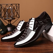 tanie Buty derby-męskie czarno-białe lakierowane buty typu oxford z geometrycznym wzorem – klasyczne buty wizytowe na oficjalne okazje i wesela