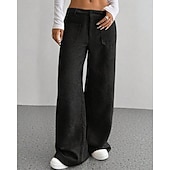 economico gamba larga e vita alta-Per donna Culotte Gamba Larga Chinos Streetwear Casual Lunghezza intera Vita media Semplice Tasca Elastico in vita Confortevole Inelastico Quotidiano All'aperto Vacanza Aalbicocca Grigio Blu marina