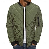 abordables Plumas y parkas de hombre-chaqueta acolchada de bombardero para hombre chaqueta acolchada con diamantes invierno al aire libre vuelo universitario grueso a prueba de viento gabardina cálida costuras acolchadas superiores abrigo de algodón con cremallera completa camping senderismo