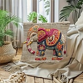 abordables Tirar almohadas, inserciones y cubiertas-Funda de cojín decorativa de elefante colorido con estampado plano 2D, 45x45 cm (18x18 pulgadas), ideal para sofá, sala de estar o como detalle decorativo en el hogar.