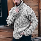 cheap Men's Pullover Sweater-Men's Cable Knit Jumper Sweater Pullover Sweater Jumper Cable Knit Regular Tops Knitted Slim Fit Plain Turtleneck Knitwear Contemporary Casual Daily Wear Clothing Apparel Fall Winter White Khaki S M L