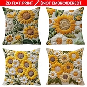 billiga Kuddtrender-Dekorativt örngott i vintagestil med solrosmotiv, 2D-tryck, mjukt polyestertyg med kuddfodral och fuskbroderi, perfekt för vår- och sommarsoffdekorationer i vardagsrummet