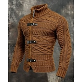 cheap Men's Pullover Sweater-Men's Sweater Pullover Sweater Jumper Zip Sweater Knit Sweater Ribbed Knit Regular Tops Knitted Plain Turtleneck Streetwear Modern Casual Daily Wear Clothing Apparel Fall Winter Black Dark Navy S M L