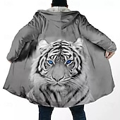 baratos jaqueta de lã masculina-Homens Animal Modelado Casaco de inverno Casaco de lã Casaco Térmico / Quente Confortável Casual Roupa Diária Zíper Bolsos Impressão 3D Outono Inverno Com Capuz Manga Longa Preto 1 Preto Cinzento