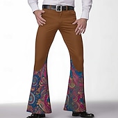 billiga Casual byxor med tryck för män-Herr Paisley Blomtryck Etnisk Långbyxor Disco byxor 60-70-tals byxor Medium Midja Vintage retro Utomhus Fest Ledigt Sidfickor Utsvängda byxor med ben Vår Höst 3D-tryck Blå Svart Brun