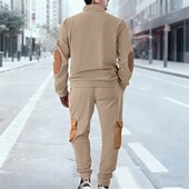 baratos moletons básicos-Homens Moletom Conjunto de roupas Colarinho Chinês Ao ar livre Diário Esportes Com Cordão Bolsos Half Zip Bloco de cor Preto Azul Céu cáqui Tosão Poliéster Roupas Esportivas Moda Roupa de rua Outono