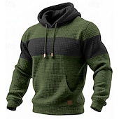 baratos hoodies básicos dos homens-Homens Moletom Moletons Waffle Estacionar Preto Verde Tropa Azul Marinha Cáqui Cinza Claro Com Capuz Tecido Patchwork Bloco de cor bolso canguru Casual Diário Desportos e Ar livre Poliéster Roupa de