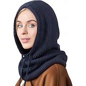 お買い得  温熱コレクション-ニットバラクラバ帽子、女性用、厚手、暖かい、ネックウォーマー、ビーニー、冬、秋、ニットヘッドカバー、寒い天候、アウトドア、快適、スキーマスク、スカーフ、キャップ、アクセサリー